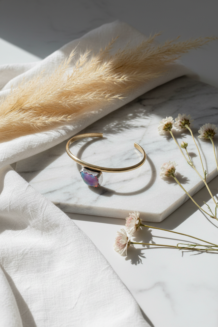 Nebula Cuff Bracelet: Aurora Opal + Sterling Silver + Brass