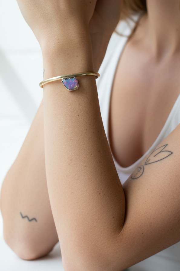 Nebula Cuff Bracelet: Aurora Opal + Sterling Silver + Brass