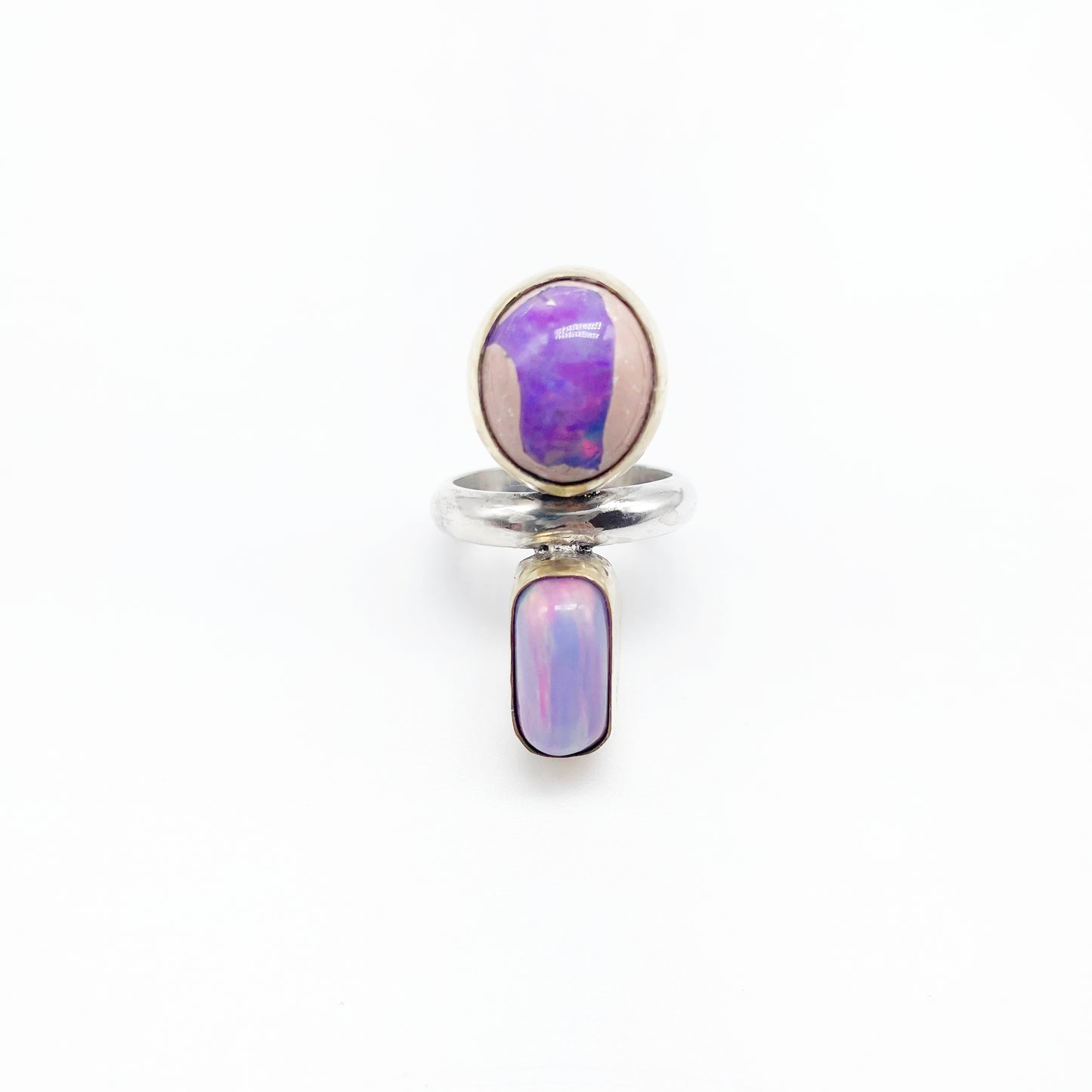 Stardust Ring: Galaxy Opal + Aurora Opal + Sterling Silver + Brass • Size 6