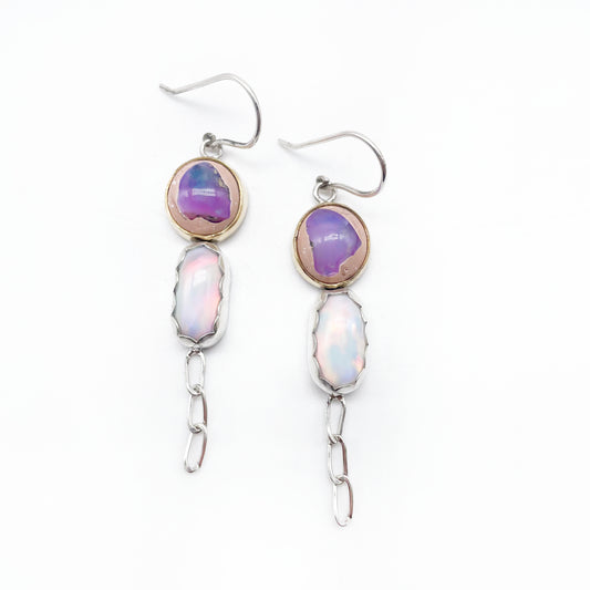 Opalescent Earrings: Galaxy Opal + Aurora Opal + Sterling Silver + Brass