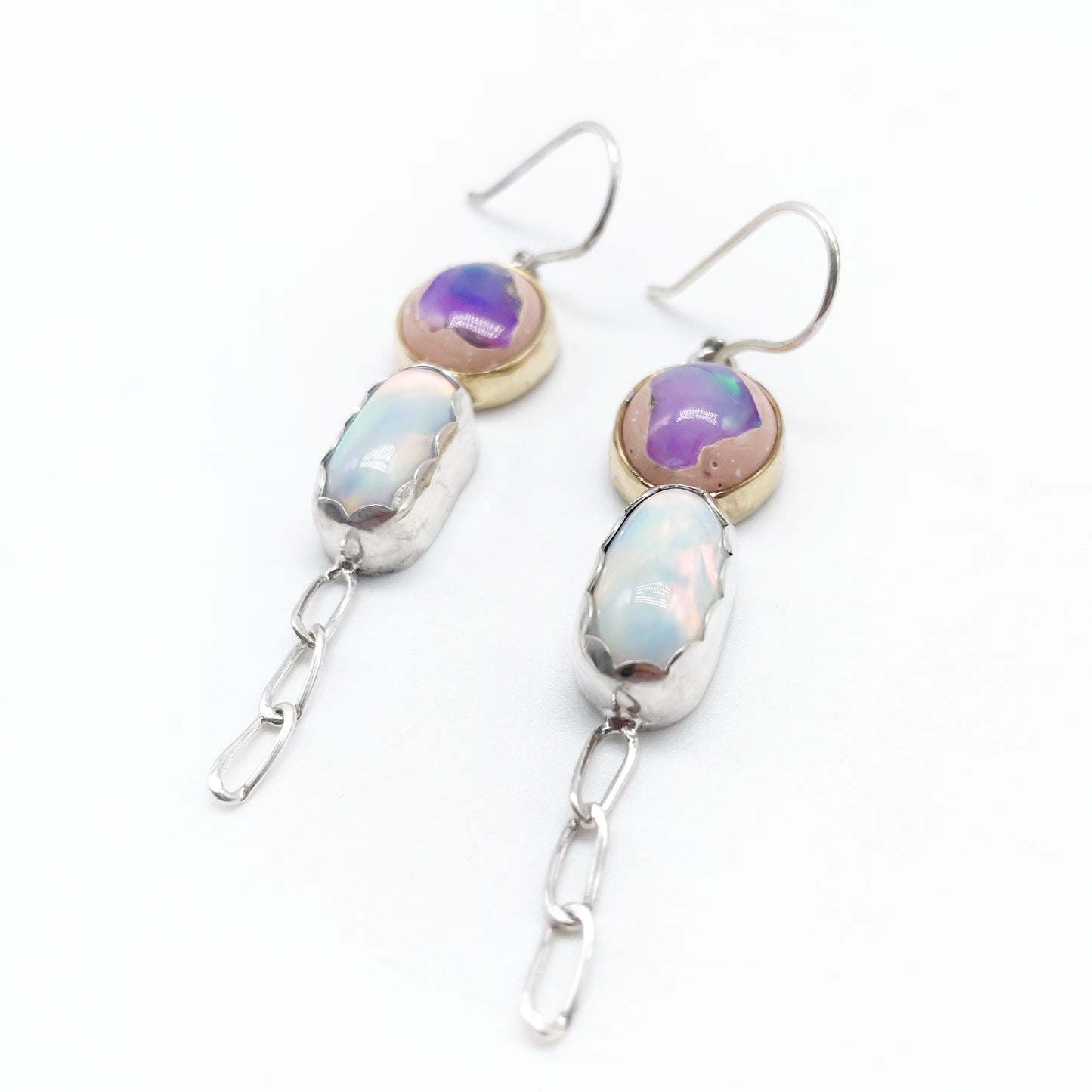 Opalescent Earrings: Galaxy Opal + Aurora Opal + Sterling Silver + Brass