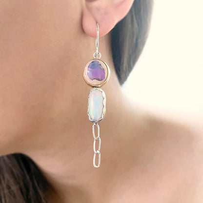 Opalescent Earrings: Galaxy Opal + Aurora Opal + Sterling Silver + Brass