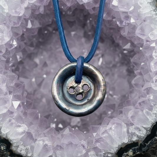 Button Eyes Necklace • Sterling Silver + Deer Lace Leather • Adjustable 16"-28"