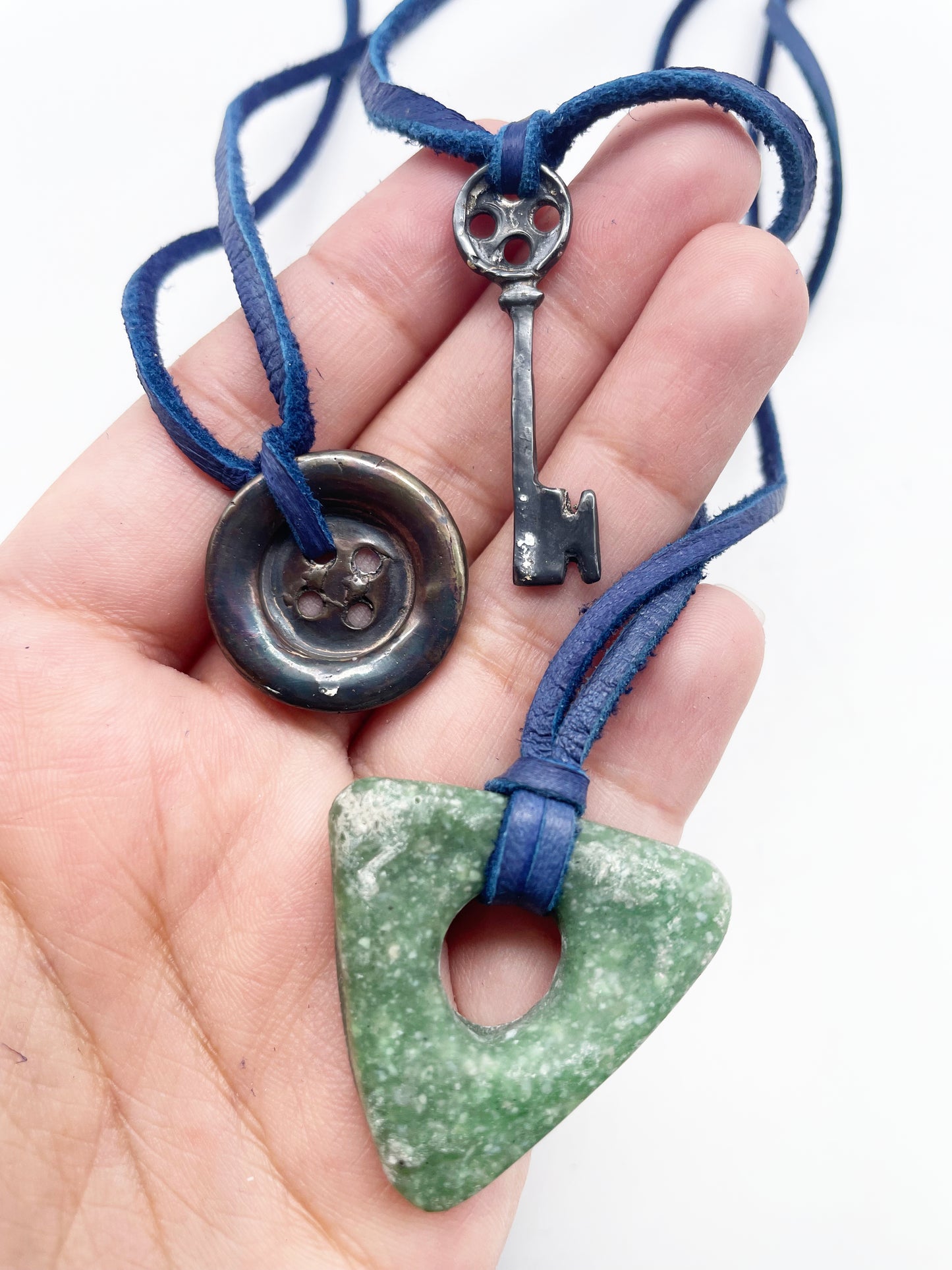 The Seeing Stone Necklace • Lucin Variscite + Deer Lace Leather • Adjustable 16"-28"