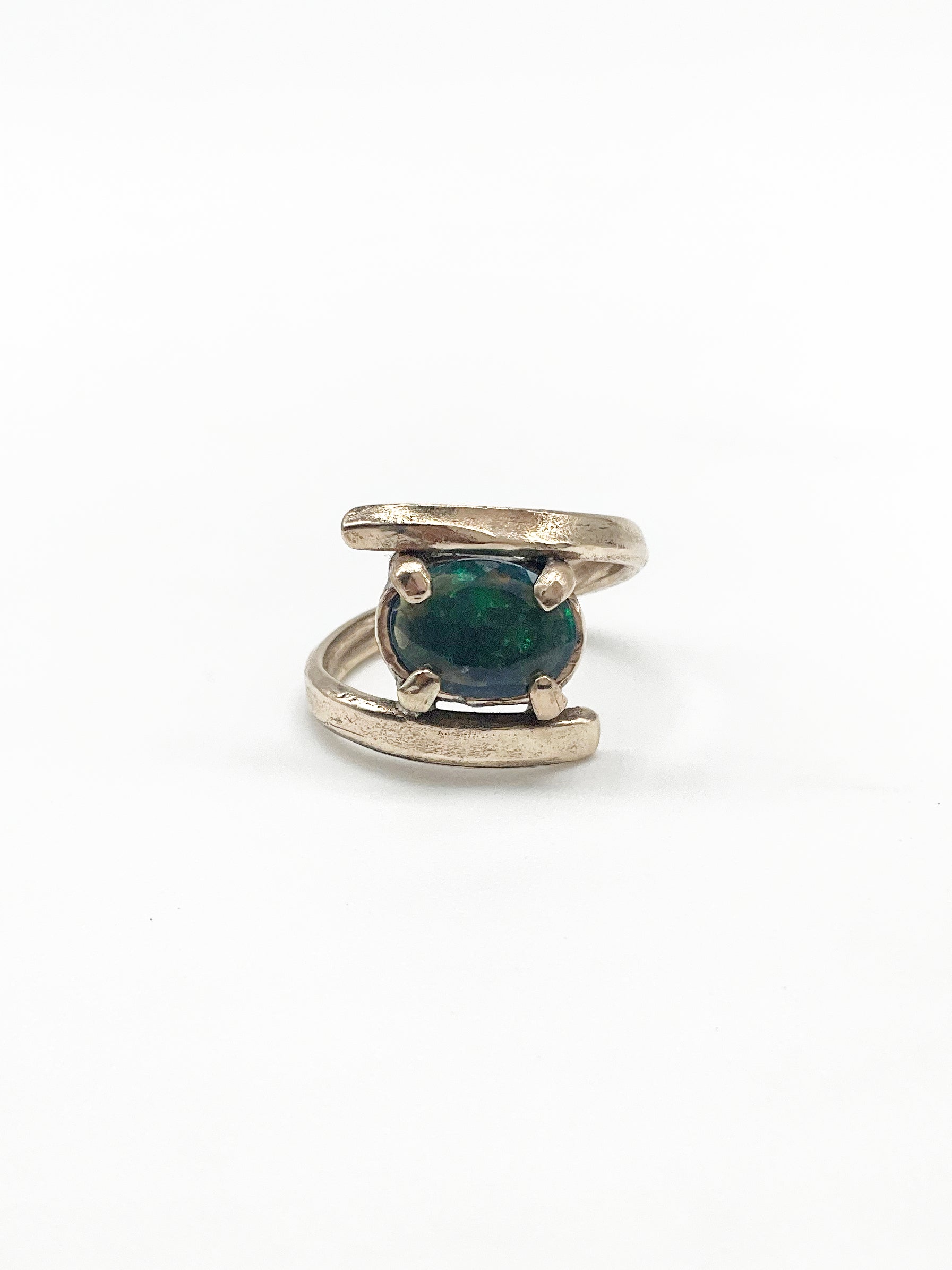 Handcrafted Ancient Bronze Black Opal Ring – Unique Artisan Statement Ring for Creative Souls – Size 6.5