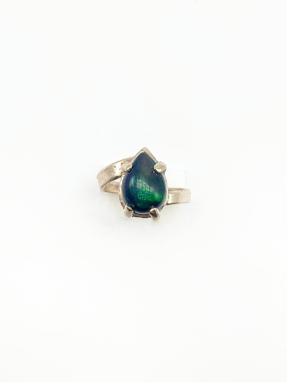 Handcrafted Ancient Bronze Black Opal Ring – Bold Artisan Jewelry for Modern Bohemian Style – Size 7