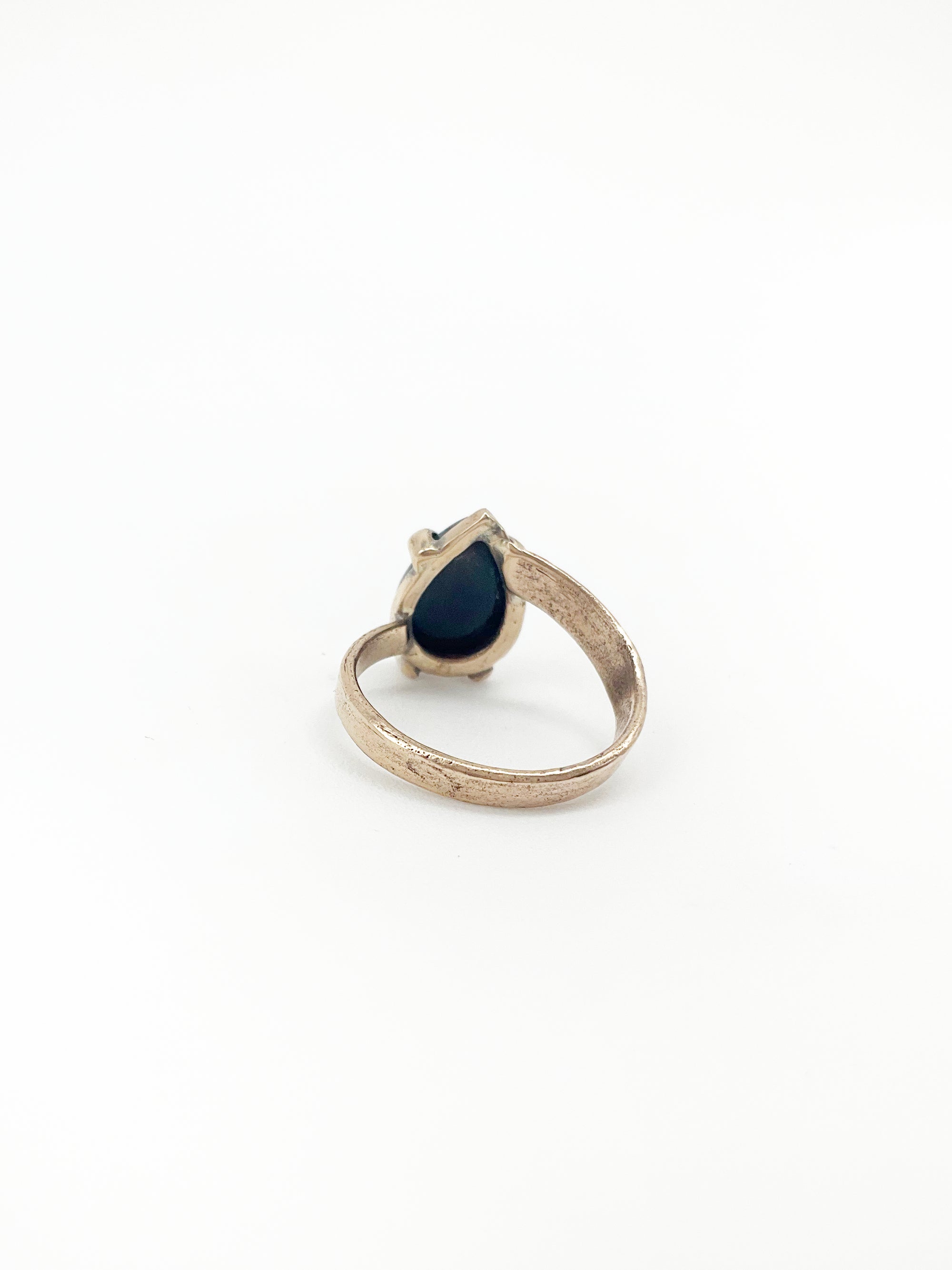 Handcrafted Ancient Bronze Black Opal Ring – Bold Artisan Jewelry for Modern Bohemian Style – Size 7