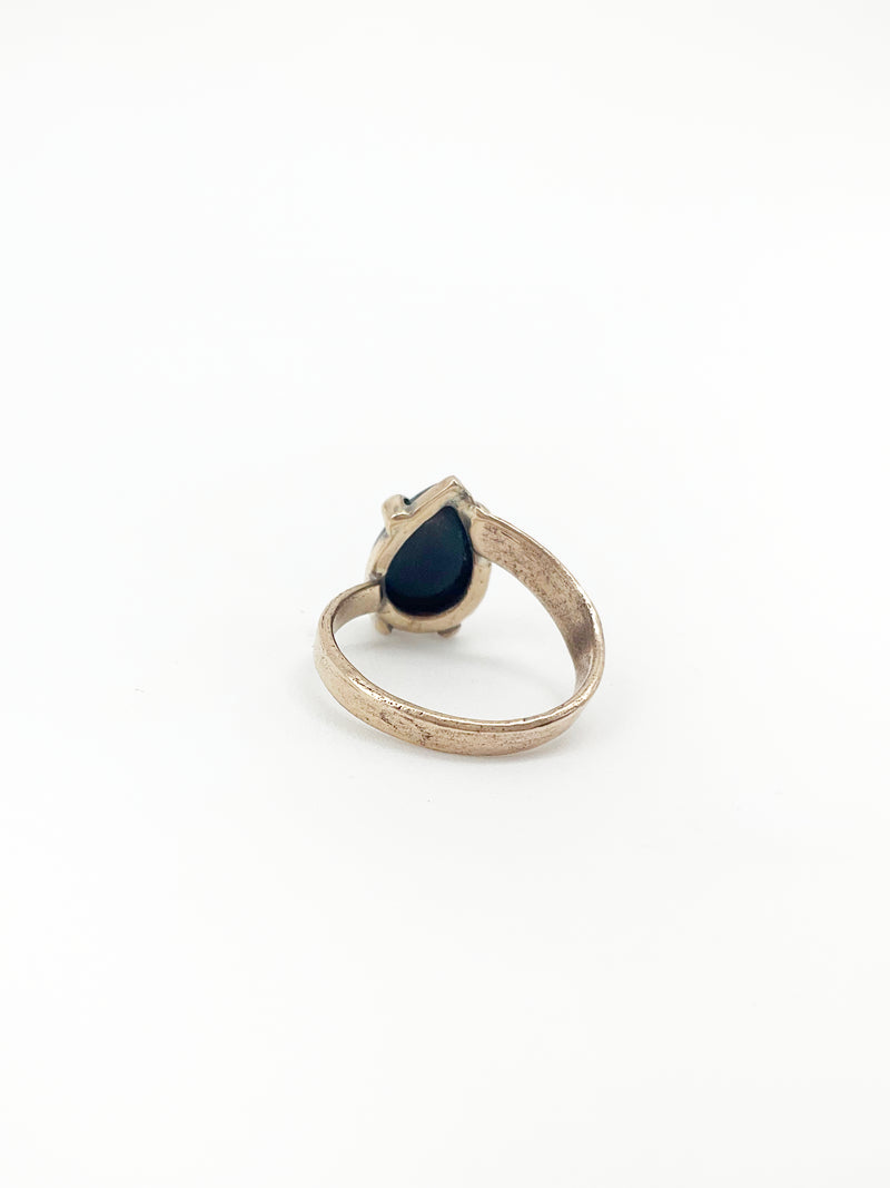 Handcrafted Ancient Bronze Black Opal Ring – Bold Artisan Jewelry for Modern Bohemian Style – Size 7