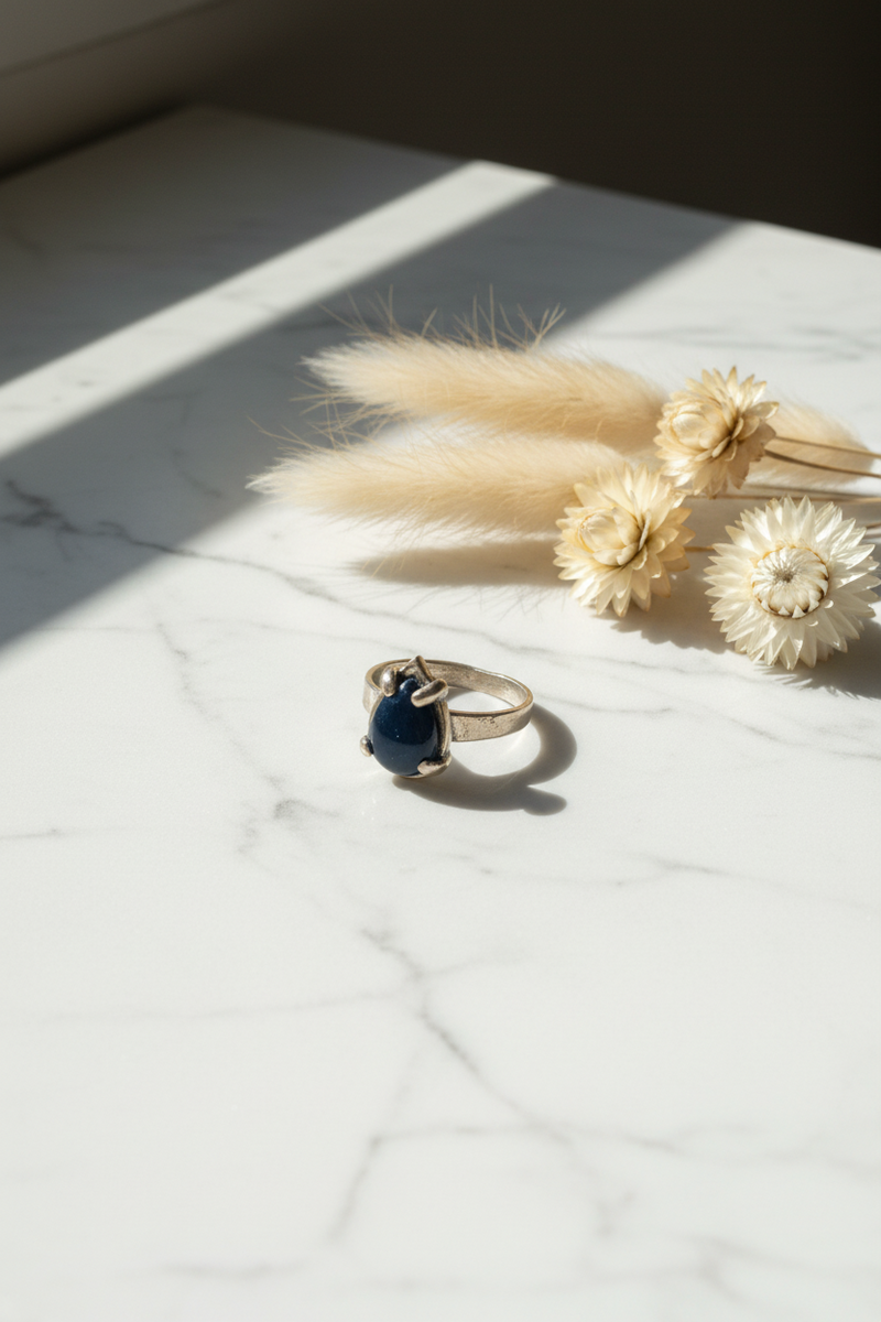 Handcrafted Ancient Bronze Black Opal Ring – Artisan Statement Ring for Modern Mystics – Size 7.75