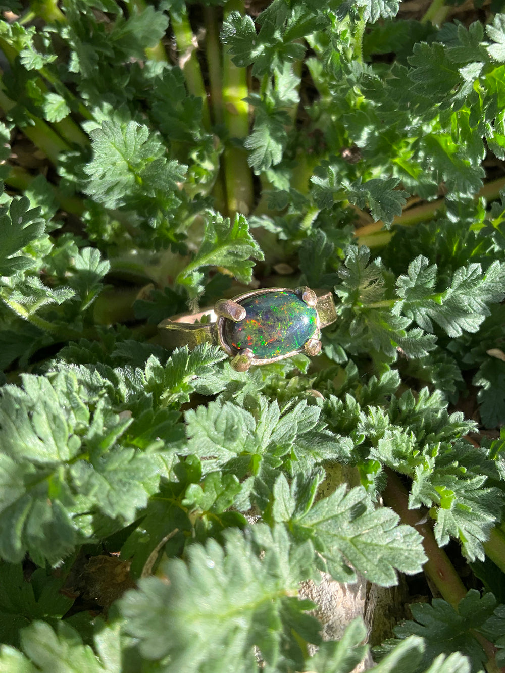 Handcrafted Ancient Bronze Black Opal Ring – Artisan Statement Piece for Elevated, Intentional Style – Size 8