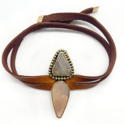 Wanderer Tie Bracelet ▼ Moonstone + Gold Brass + Deer Lace