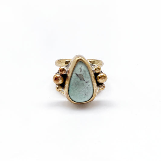 Broken Arrow Ring ◇ Broken Arrow Variscite + Gold Brass ◇ Size 6