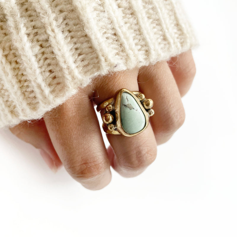 Broken Arrow Ring ◇ Broken Arrow Variscite + Gold Brass ◇ Size 6
