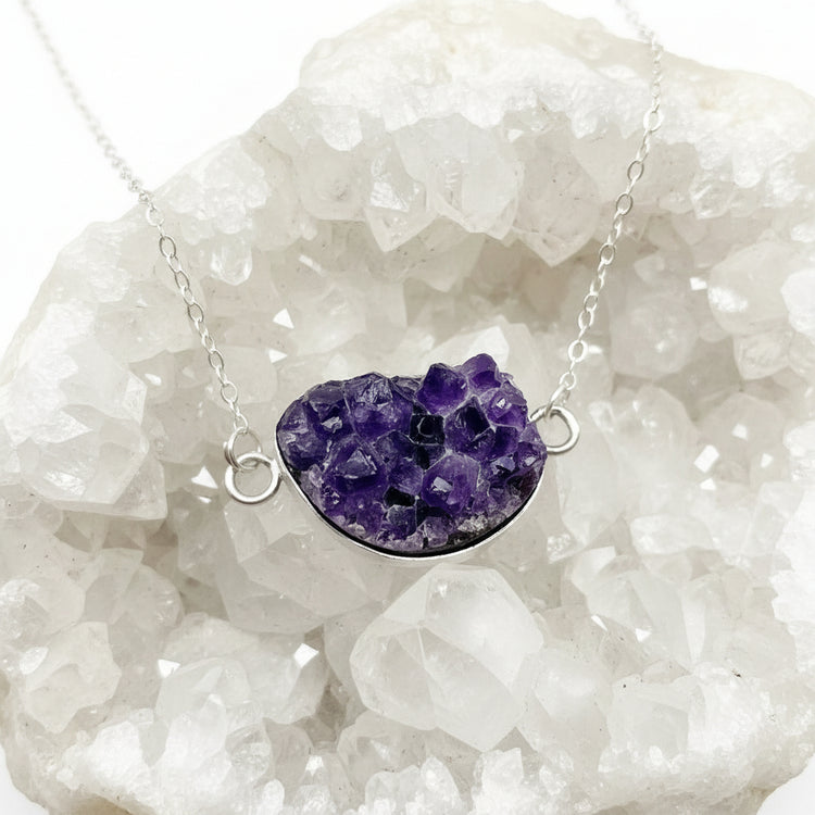 Crystals Necklace ◇ Amethyst Cluster + Sterling Silver ◇ 14"