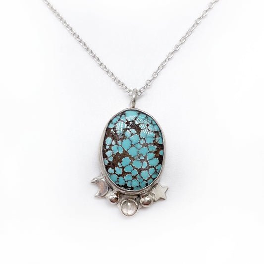 Day & Night Necklace ◇ Hubei Turquoise + Rainbow Moonstone + Sterling Silver ◇ 18"