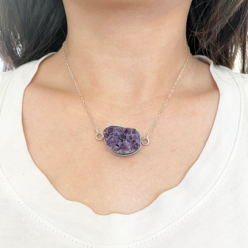 Crystals Necklace ◇ Amethyst Cluster + Sterling Silver ◇ 14"