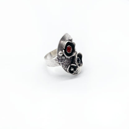 Sterling Blooms Ring ◇ Onyx + Garnet + Sterling Silver ◇ Size 8