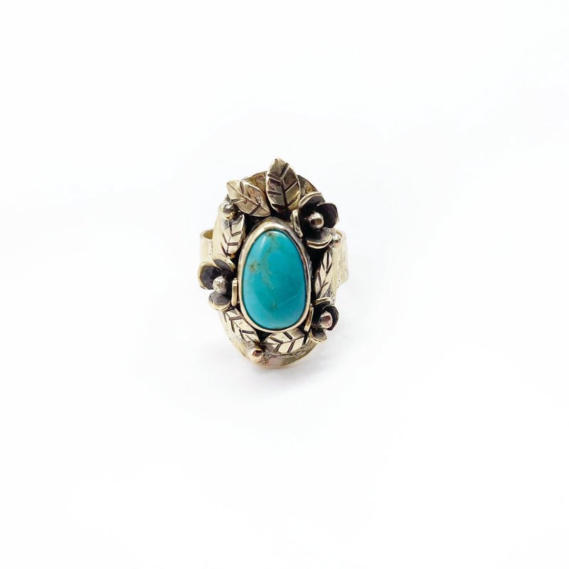 Gold Brass Blooms Ring ◇ King Manassa Turquoise + Gold Brass ◇ Size 8.25