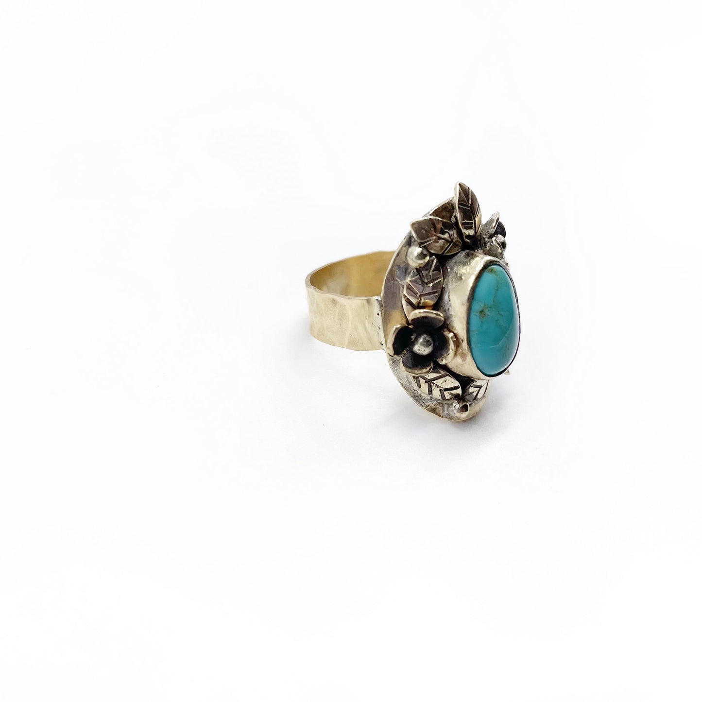 Gold Brass Blooms Ring ◇ King Manassa Turquoise + Gold Brass ◇ Size 8.25