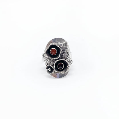 Sterling Blooms Ring ◇ Onyx + Garnet + Sterling Silver ◇ Size 8